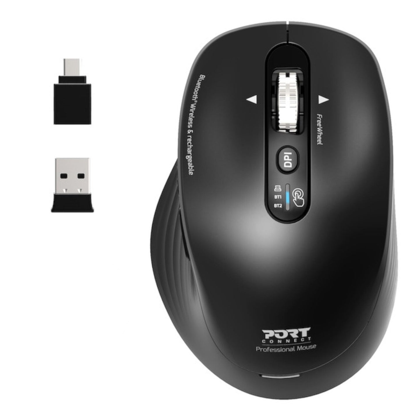 Port Connect Business 2.4GHz Rechargeable Bluetooth Wireless Mouse - Black